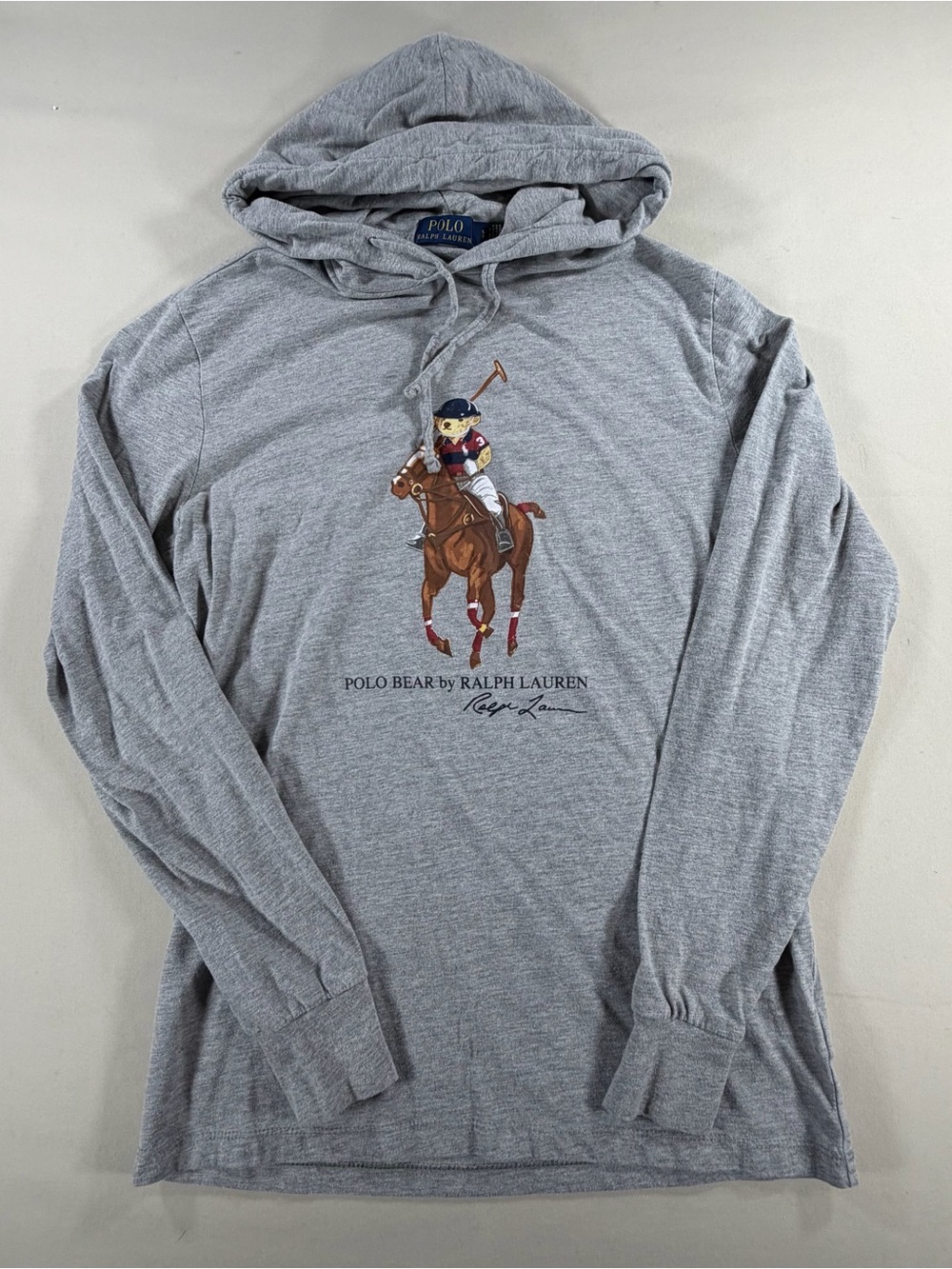 Polo by Ralph Lauren Gray Polo Bear Hooded Long-Sleeve Shirt sz S/P 805